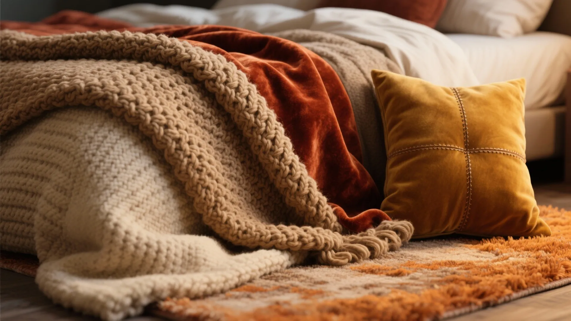 1. Warm, layered textiles