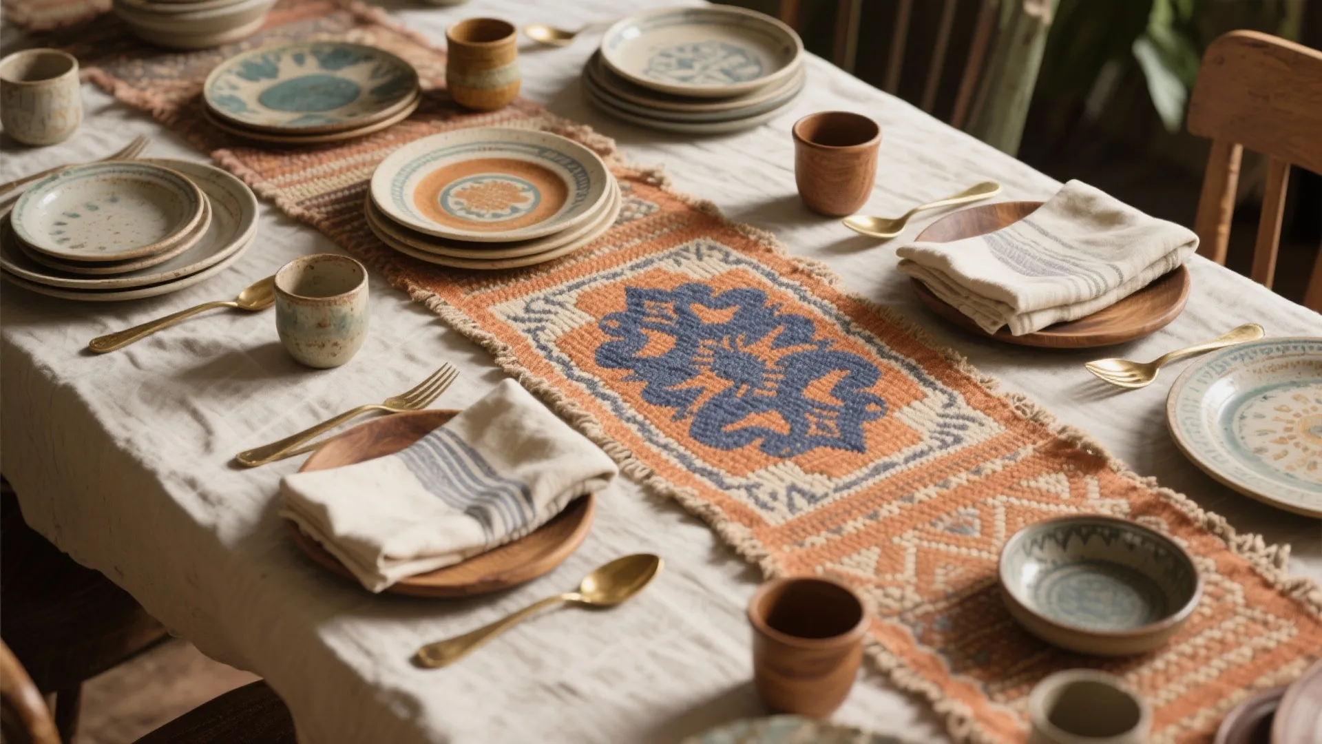 1. Layered Textiles and Mix-and-Match Tableware