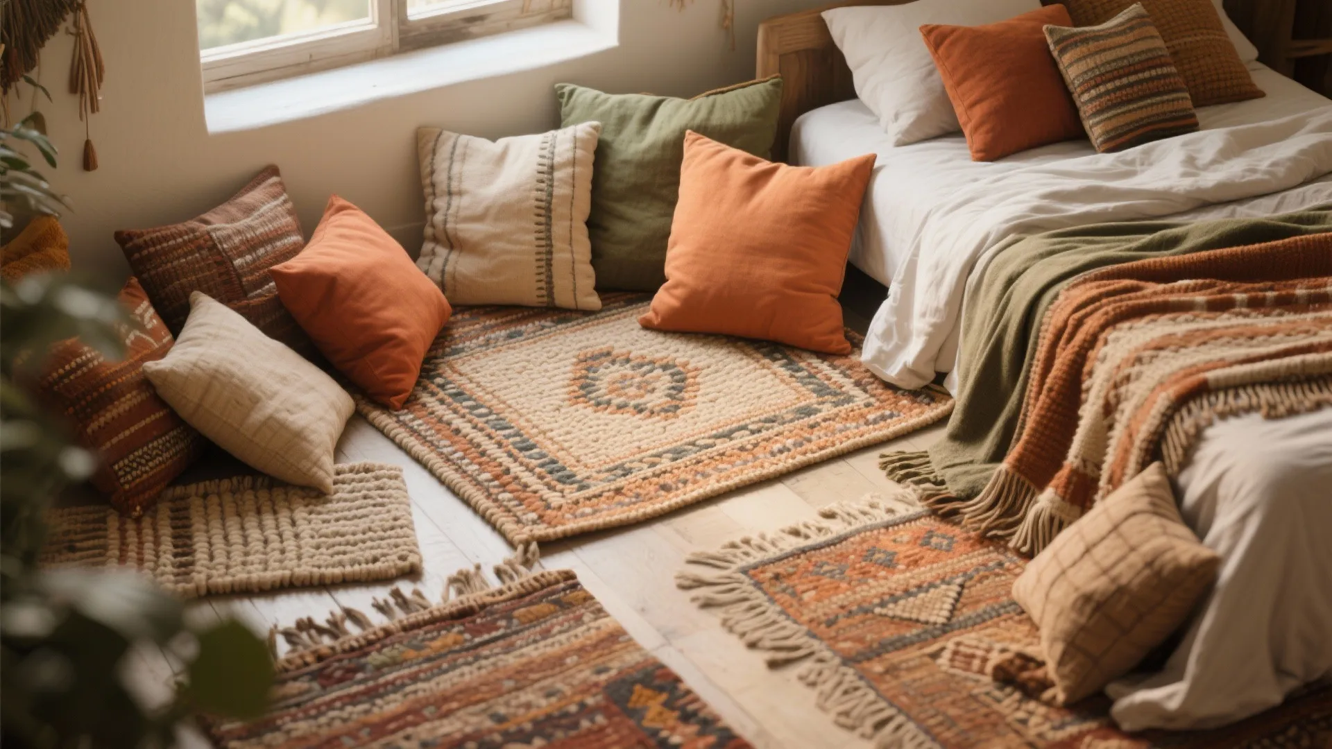1. Layered Textiles and Earthy Tones
