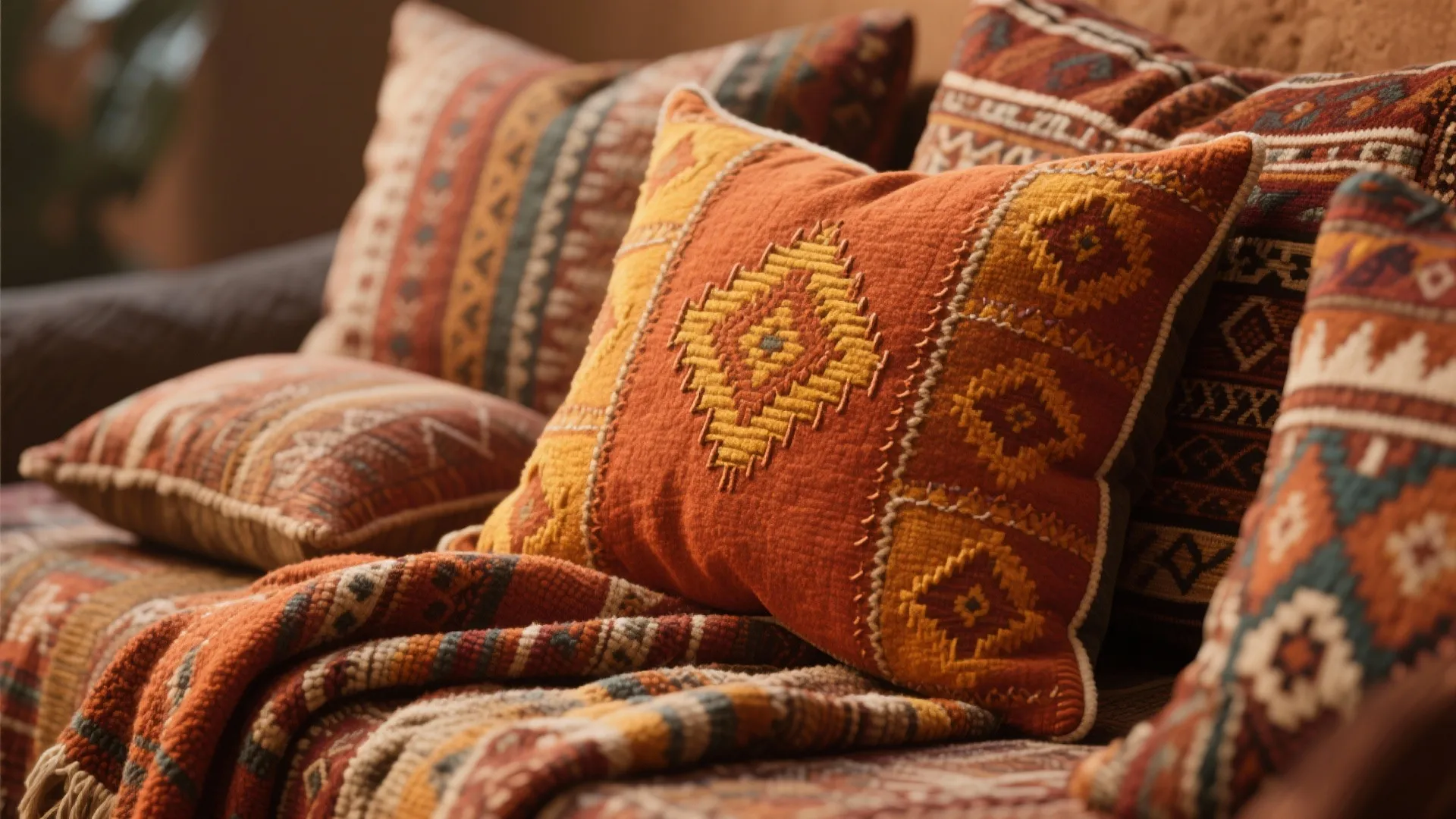 1. Layered Textiles with Warm Hues