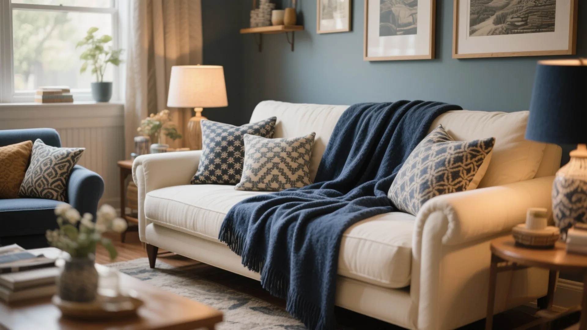 10. Layered Textiles in Navy and Cream