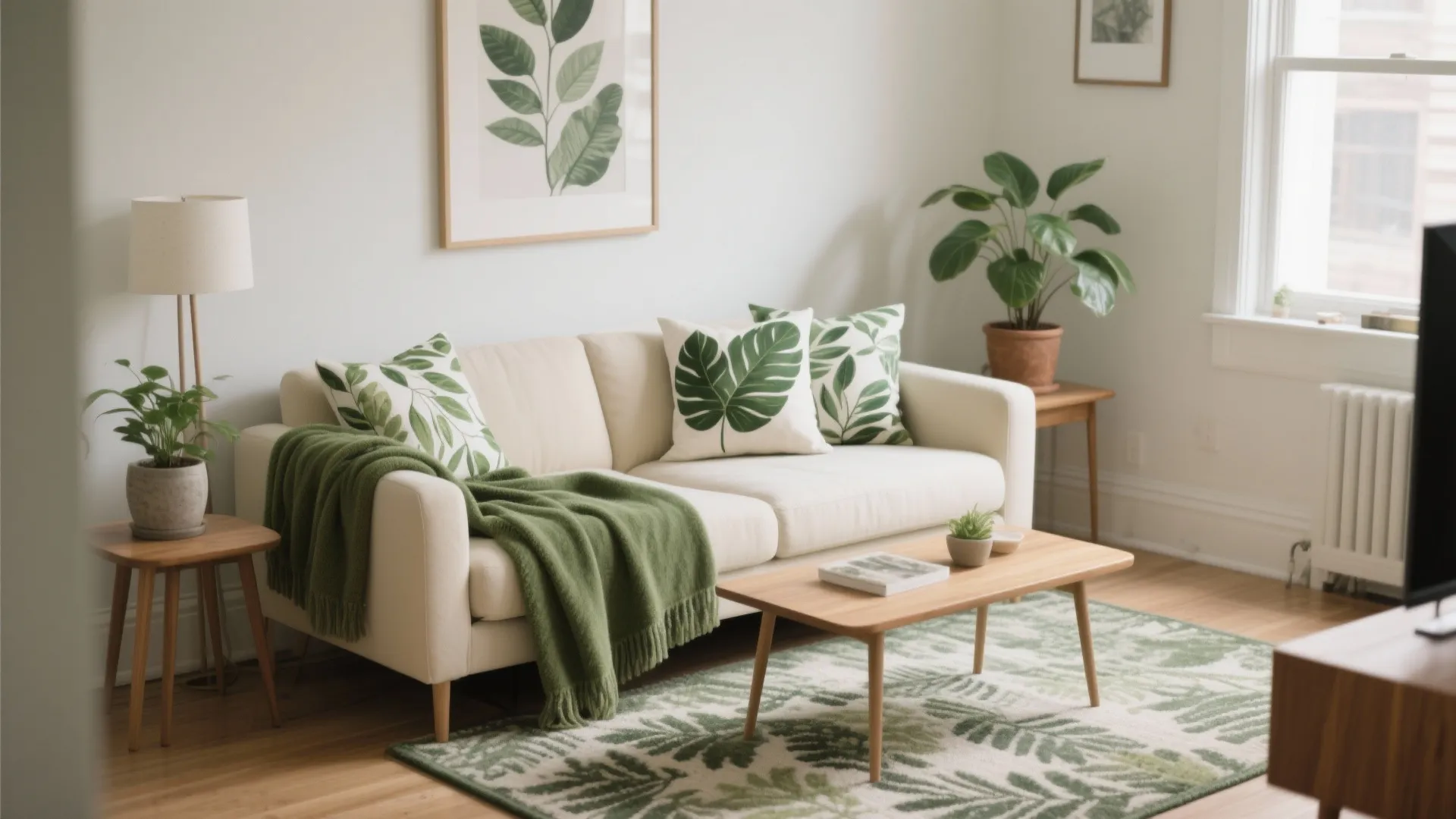 Layered Green Textiles and Botanical Patterns