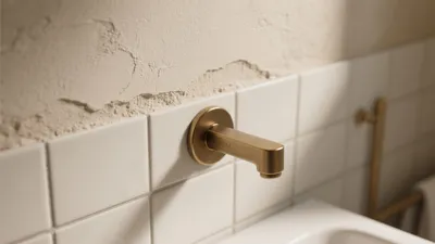Modern Bathroom with Brass Faucet & Textured Walls