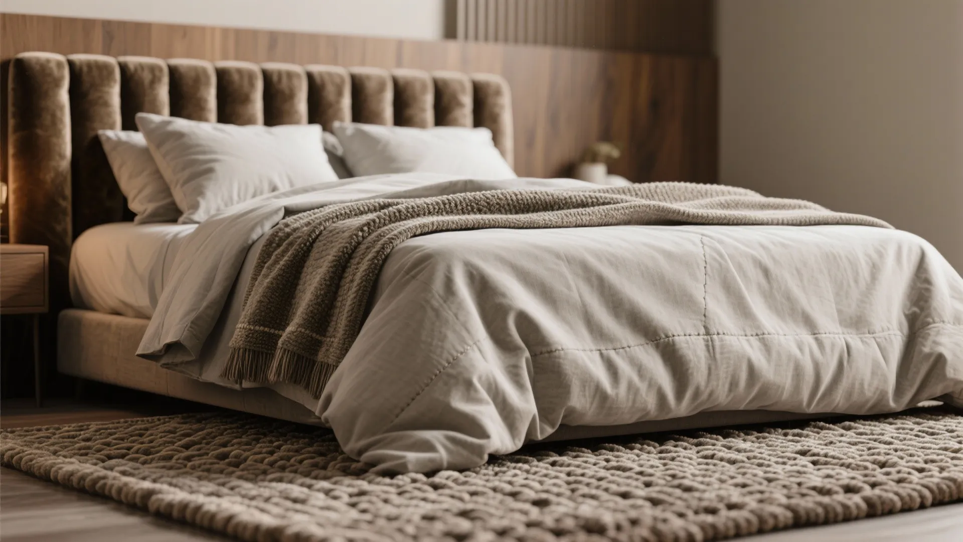 4. Layered Textures: Velvet, Linen, and Woven Rugs