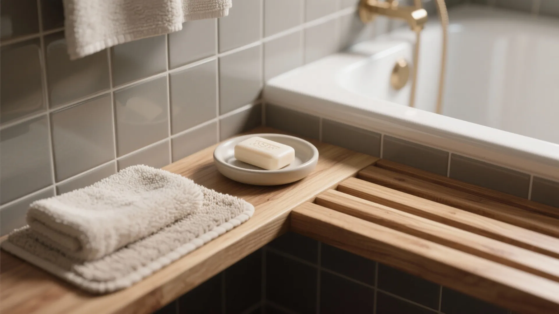 1. Layered Textures Around the Tub