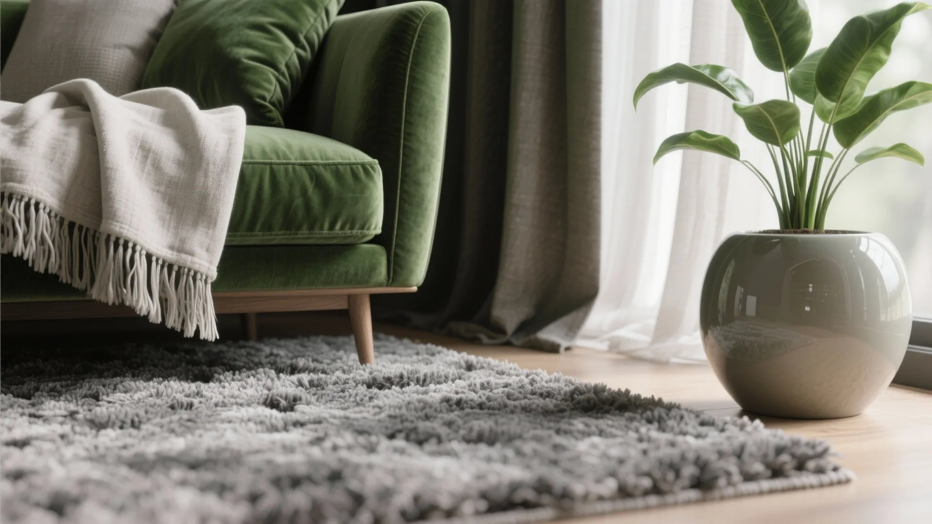 4. Layered Textures: Rugs, Curtains, and Plants
