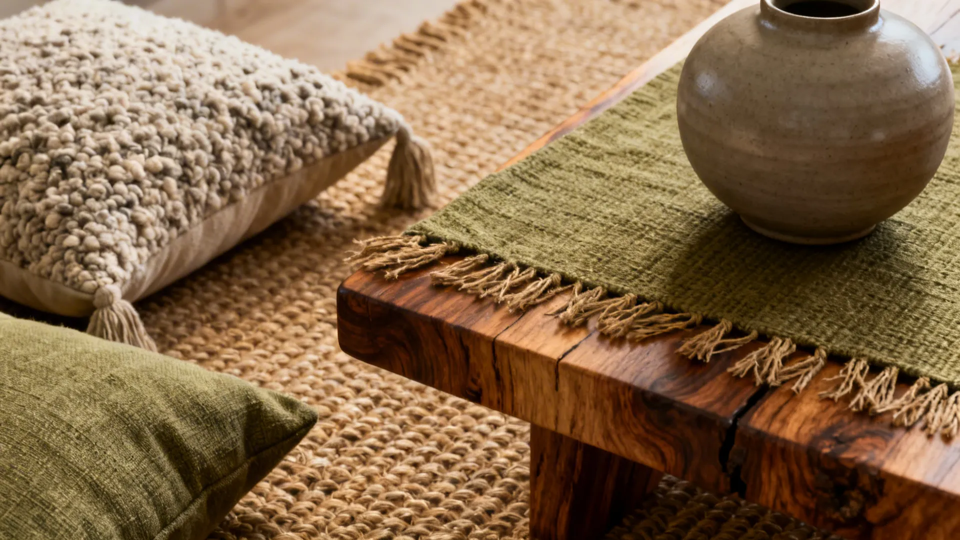 1. Layered Textures with Olive and Walnut