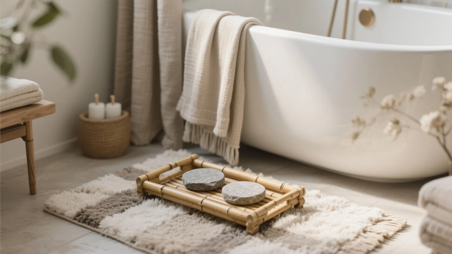 1. Layered Textures Around the Tub