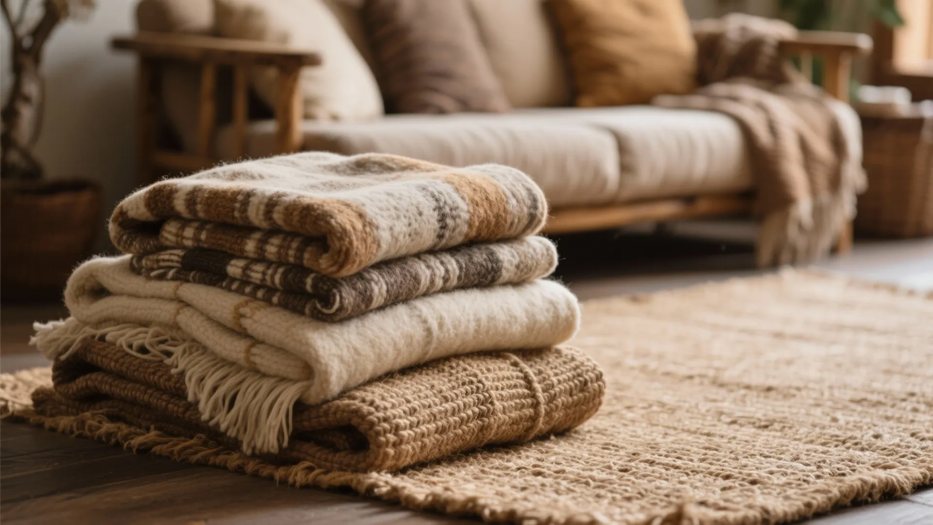 2. Layered Textures with Throws and Rugs