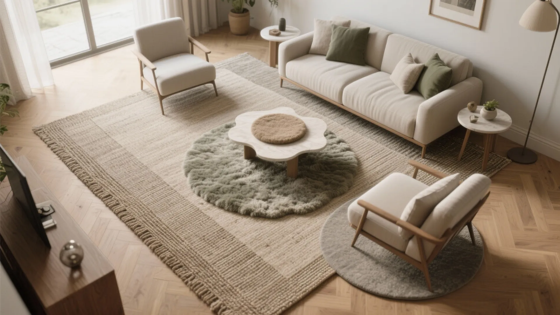 Layered Rugs to Zone a Small Living Room