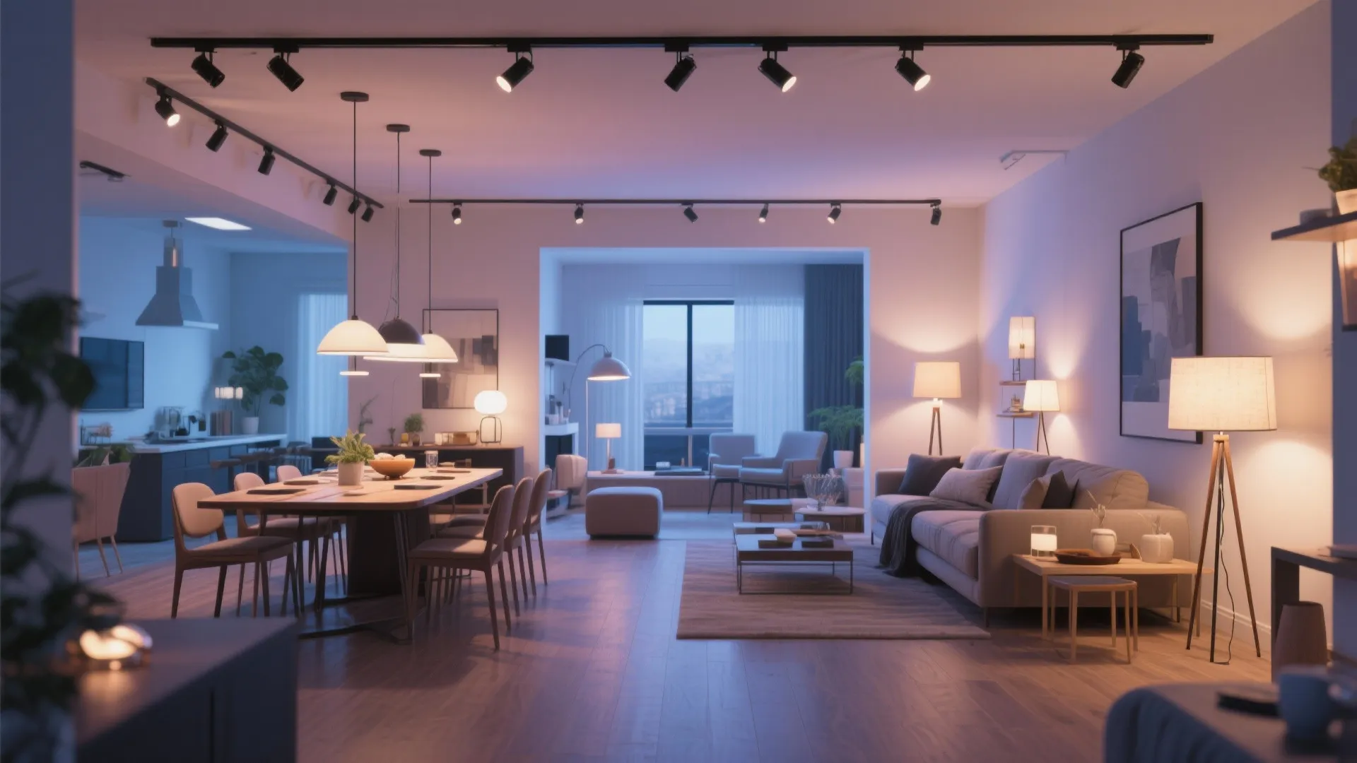 9. Layered Lighting with Tracks and Floor Lamps