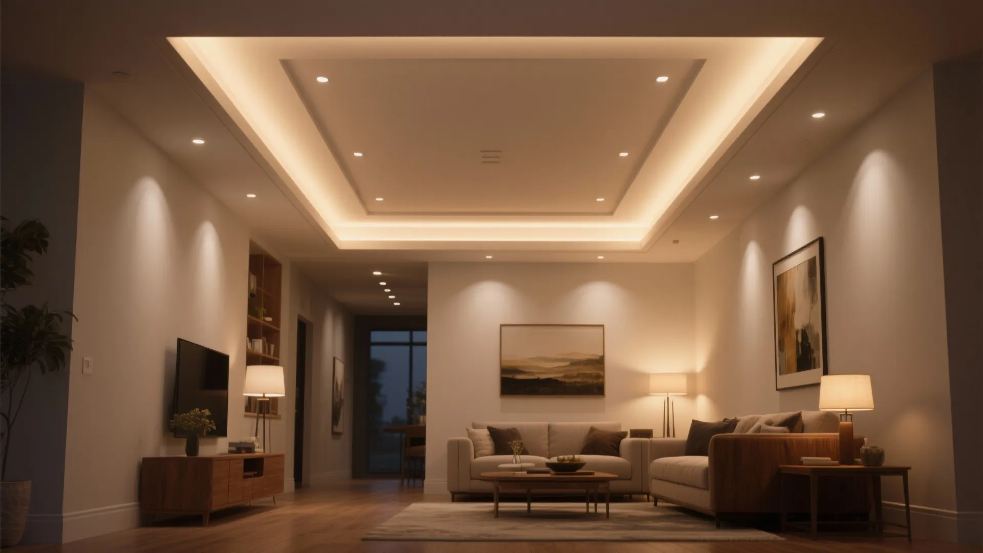 Layered Tray with Soft Cove Lighting