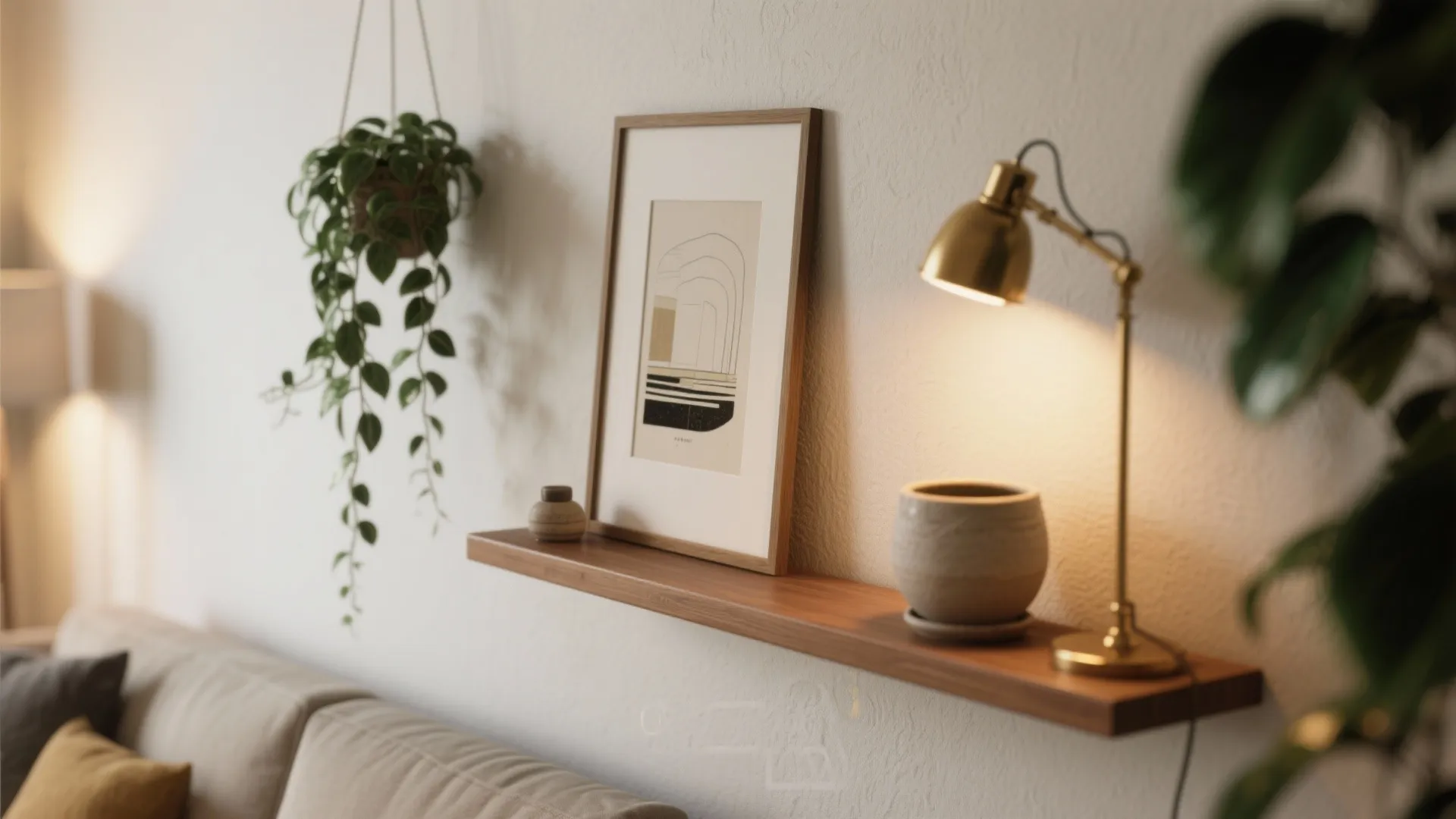 5. Layer art, plants, and lighting for depth