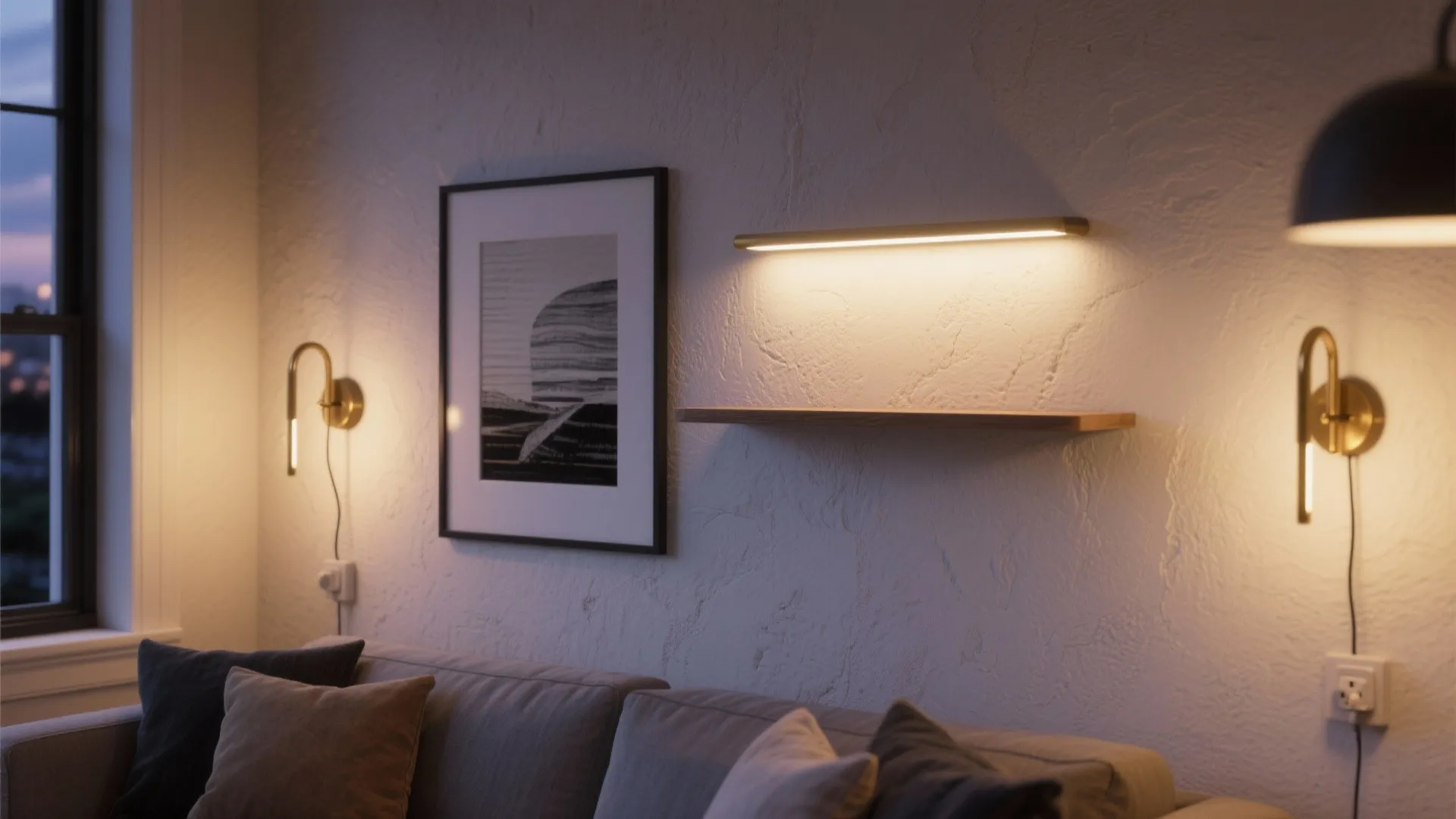 4) Layered wall lighting: sconces, picture lights, and LED wash