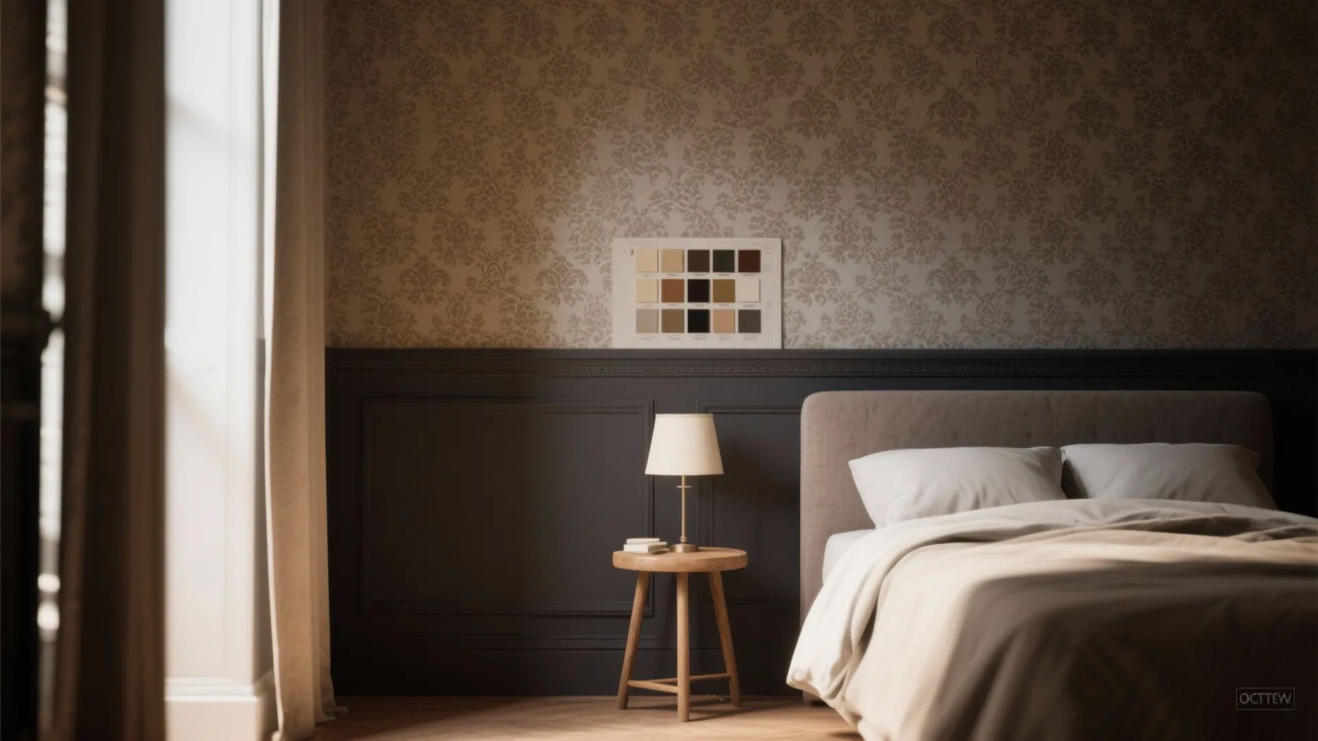 1. Layered wallpaper and painted panels