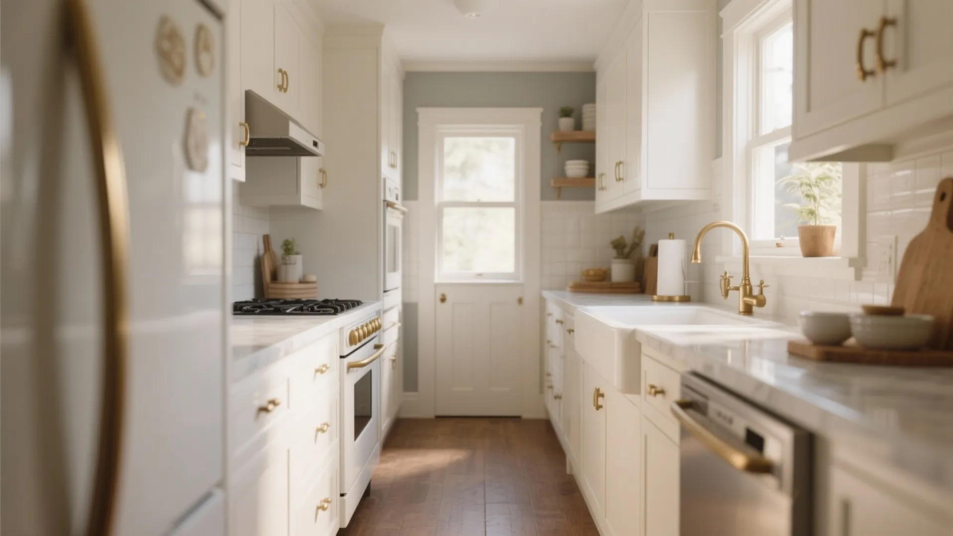 Small kitchen with layered white and cream tones