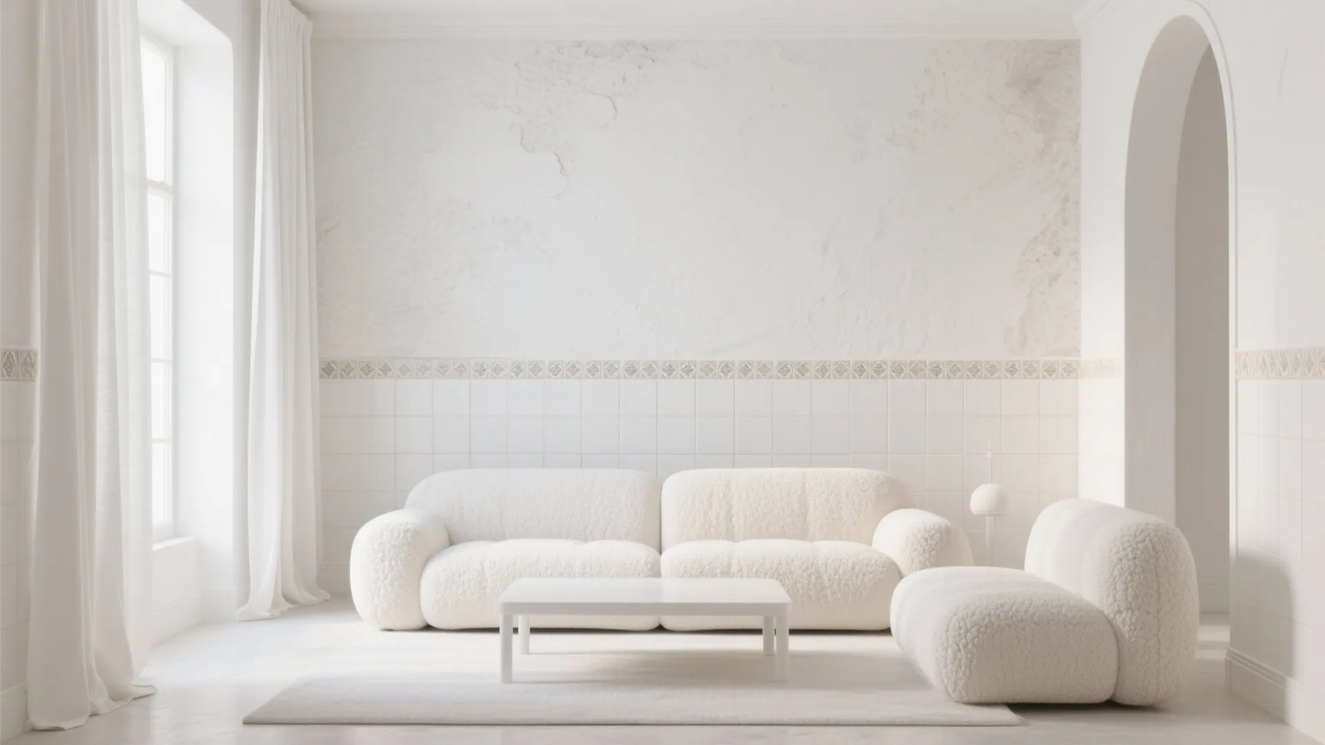 4) Layered Whites + Texture (Linen, Plaster, Bouclé, Zellige)