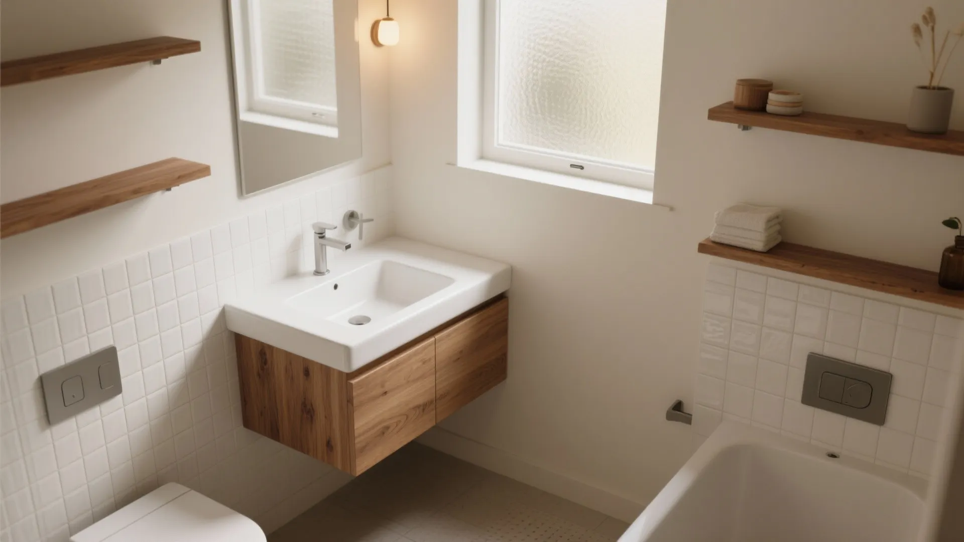 1. Layered Whites with Warm Wood Accents