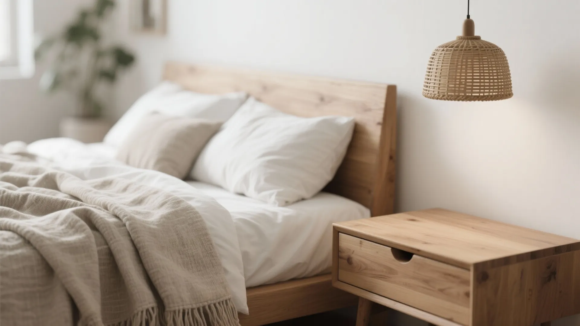 1. Layered whites with warm wood accents