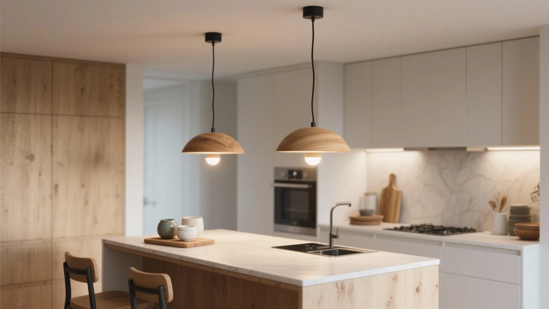 Layered Wood Pendants for Task and Ambient Light