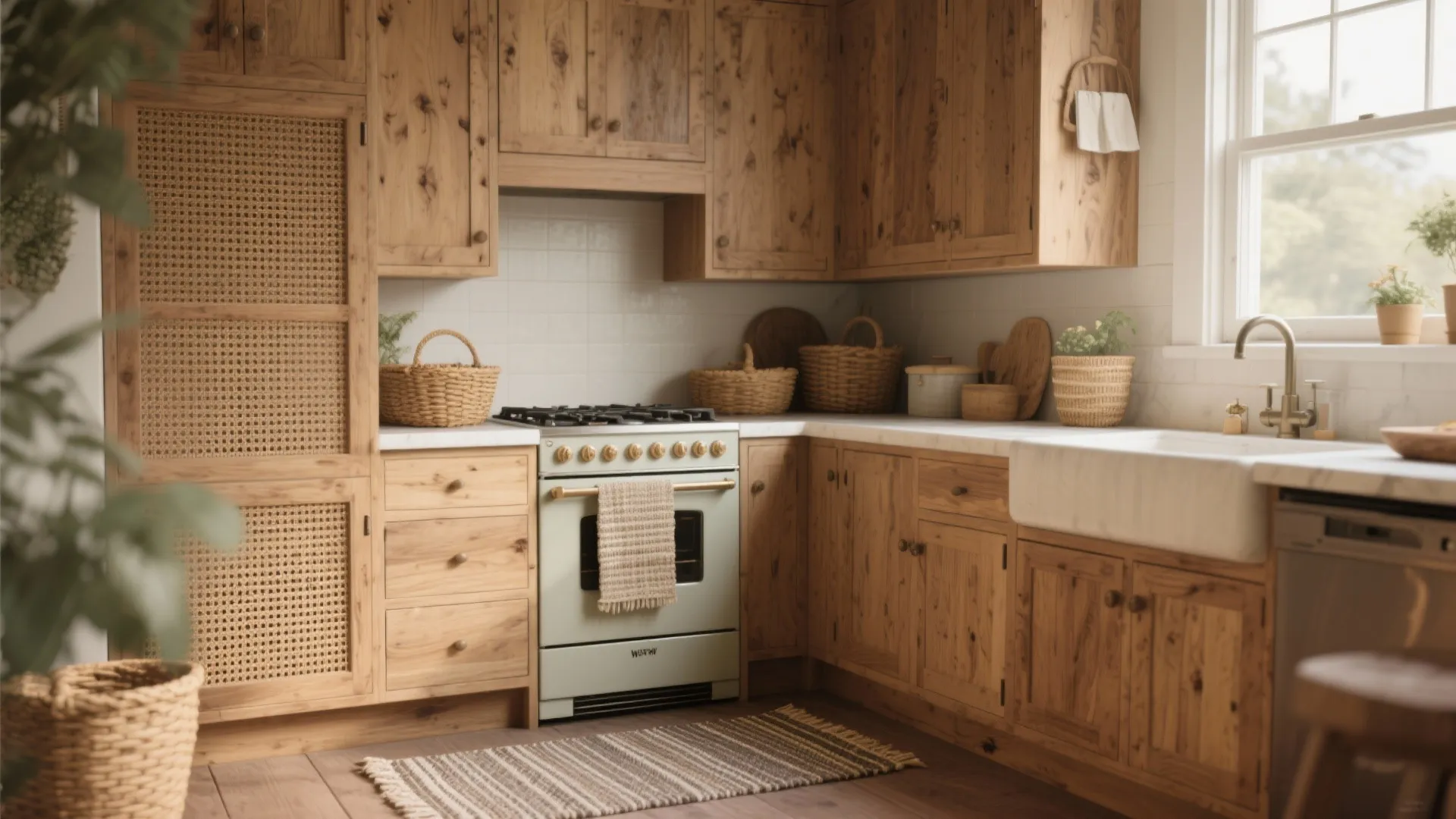 1. Layered Textures and Warm Woods