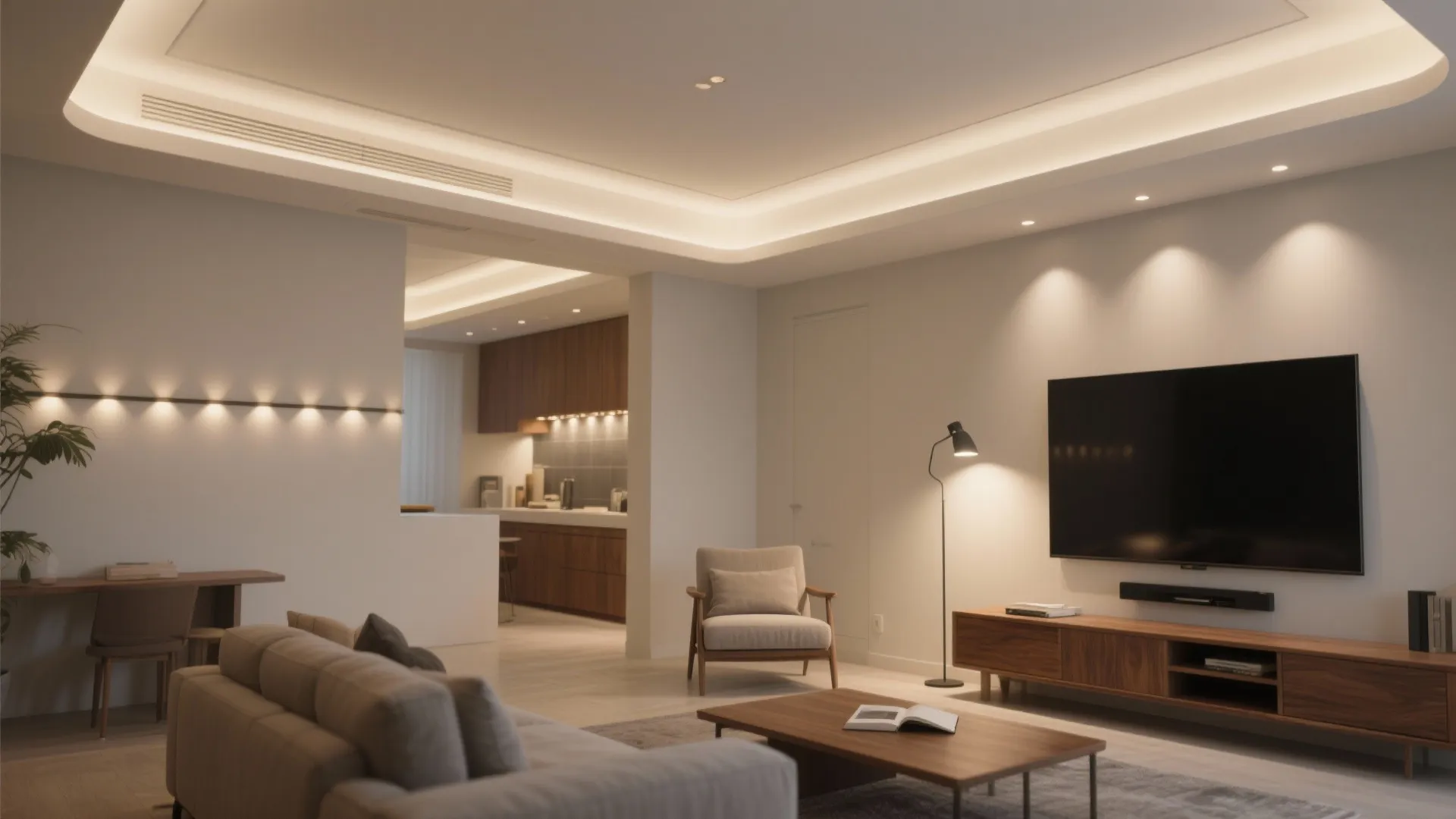 Layered lighting zones that follow the L