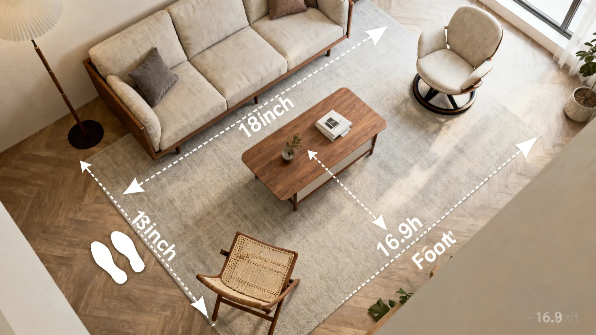 Top-down floor plan showing accent chair footprints and sightline measurements for a small living room