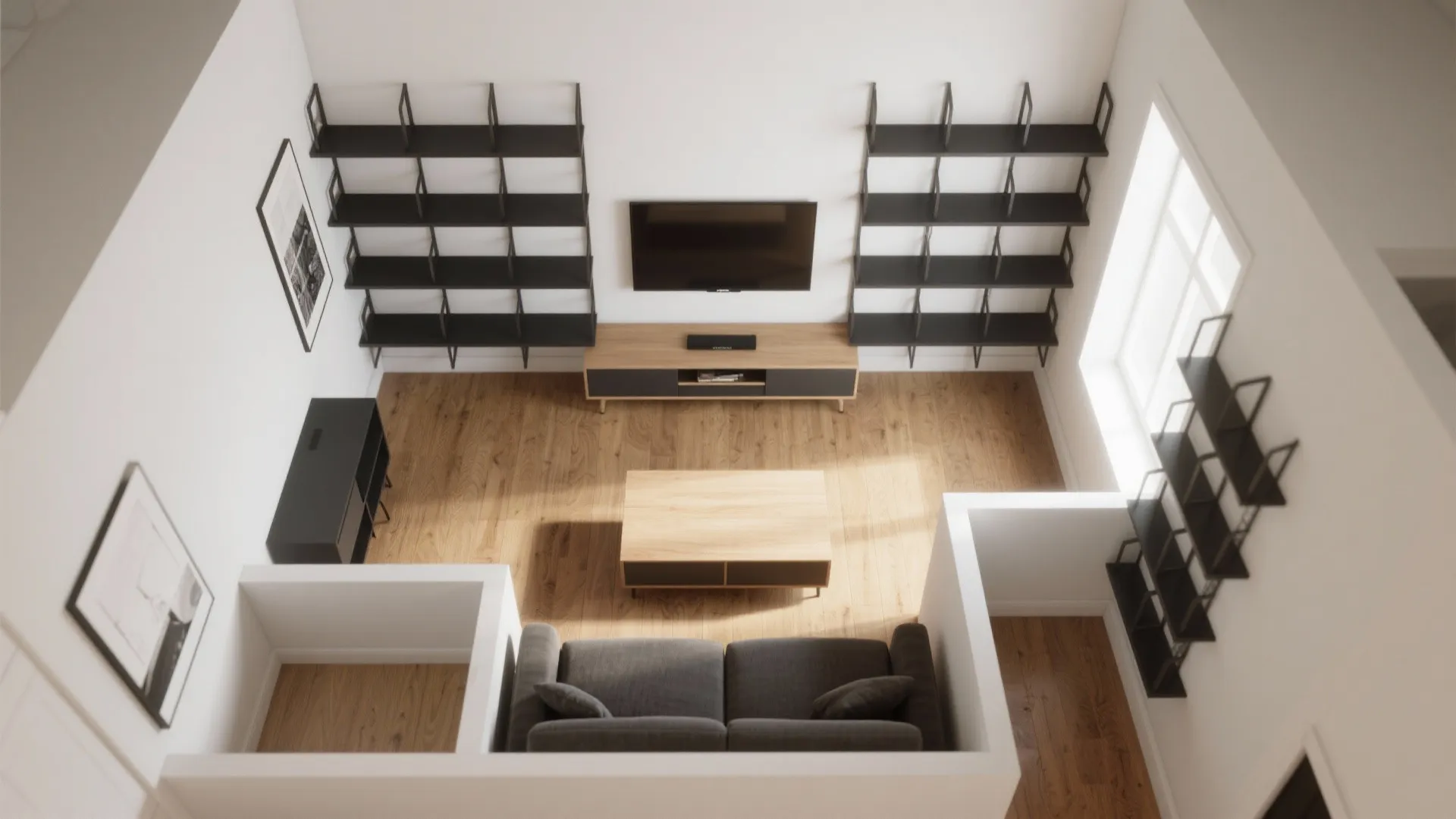 Asymmetrical Shelving Composition for Visual Rhythm