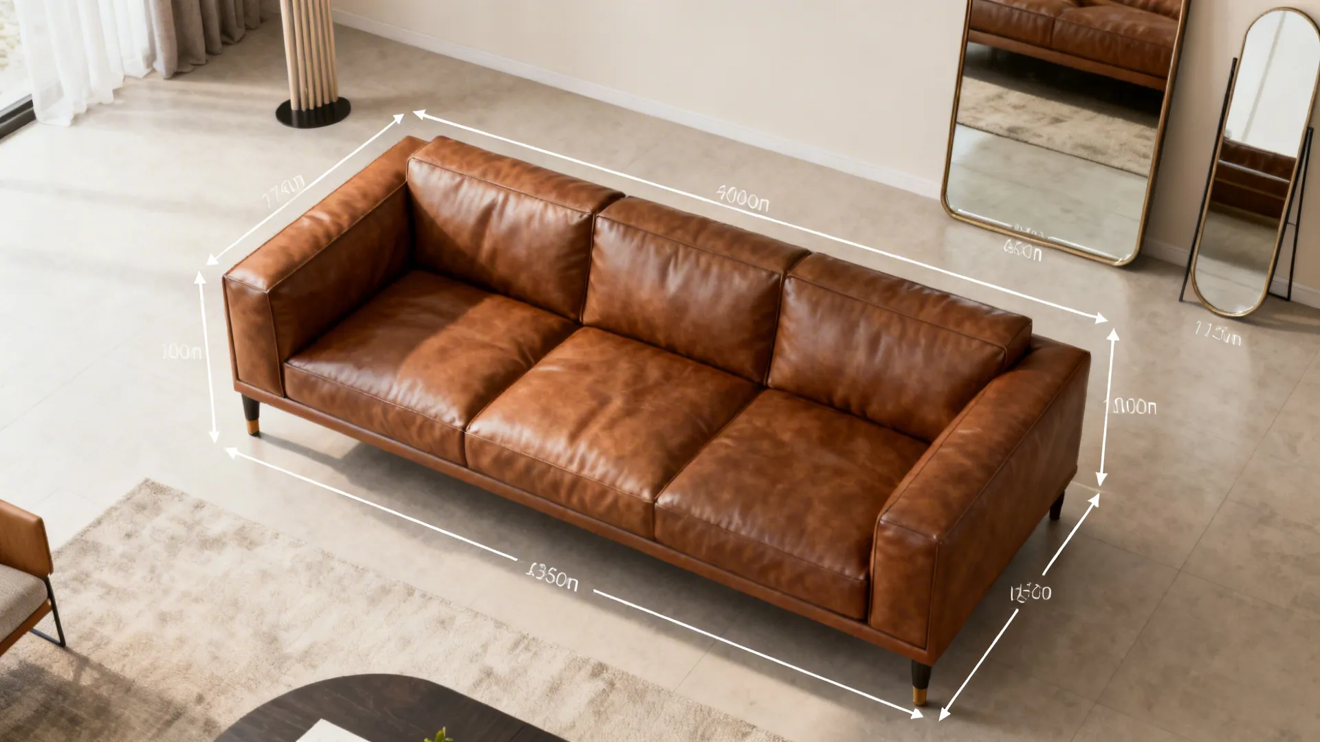 Top-down layout concept showing sofa placement and circulation paths in a small living room.