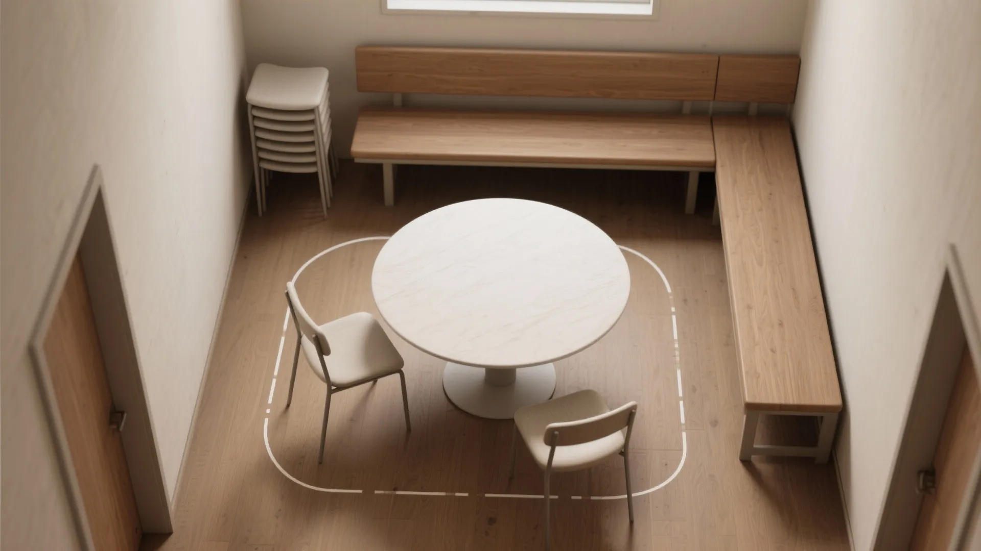 5) Compact Round Table and Flexible Seating