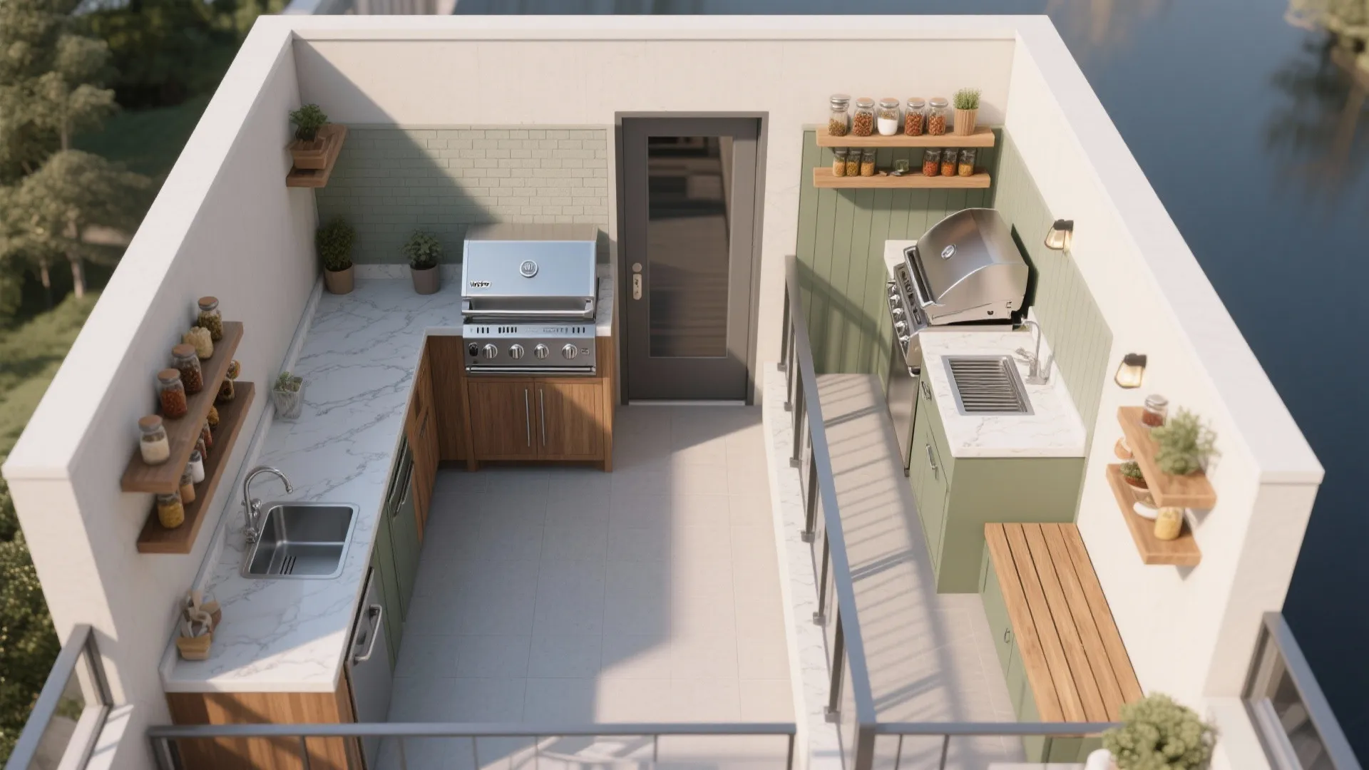 Layouts that work: L-shape, galley, or corner stations