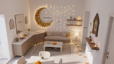 Warm Boho Living Room with Floral Moon Wall Art