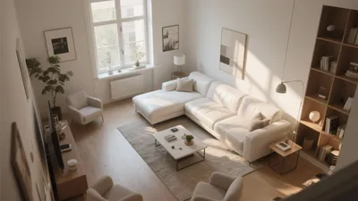 Bright Modern Living Room with White Leather Sofa