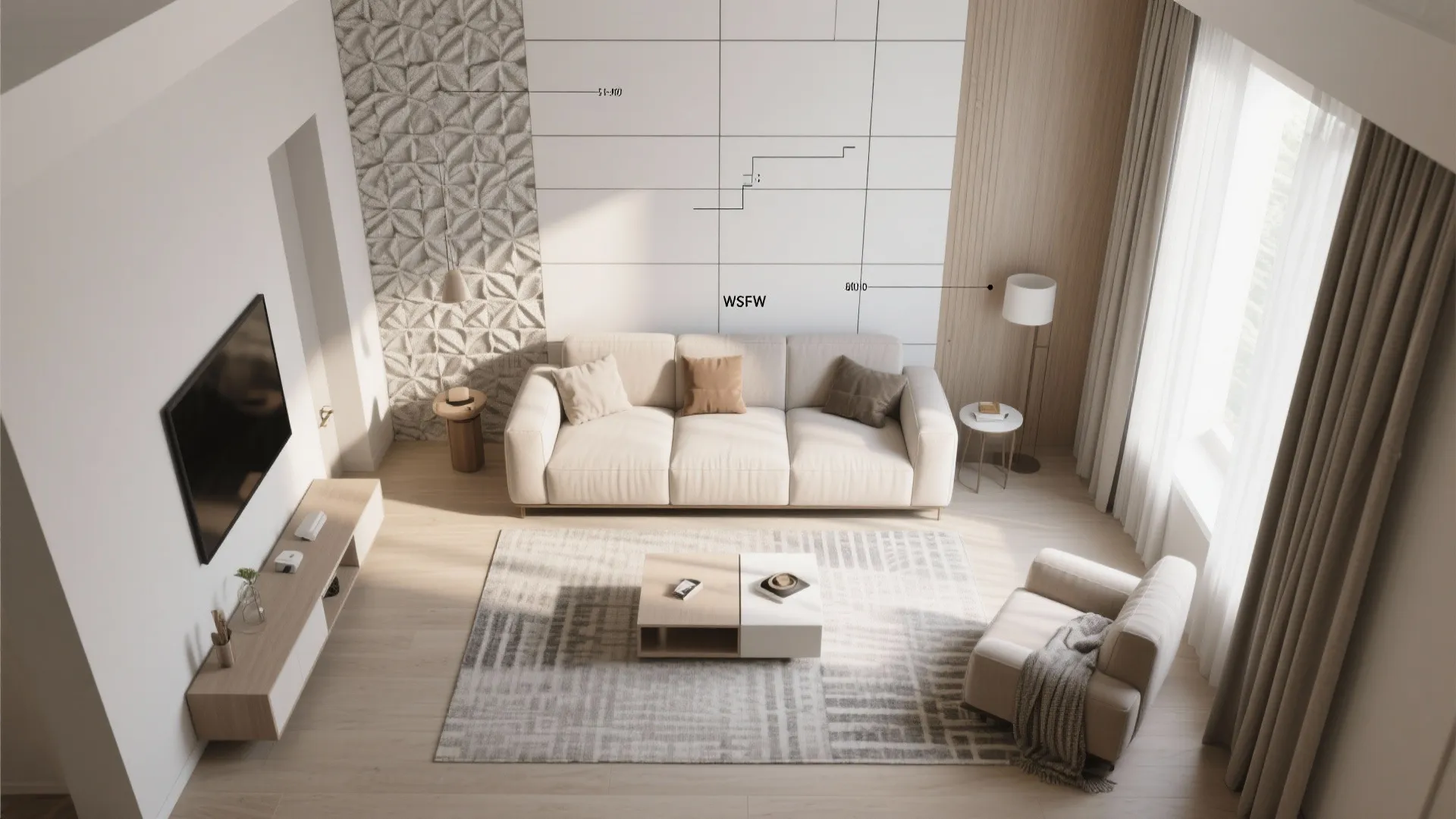 1) Textured porcelain feature wall