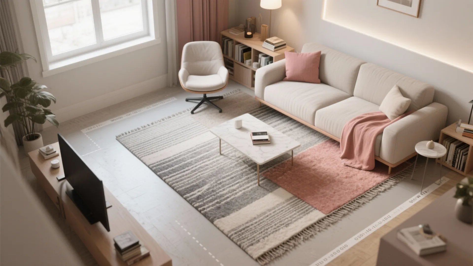 Flexible zones with layout and rugs
