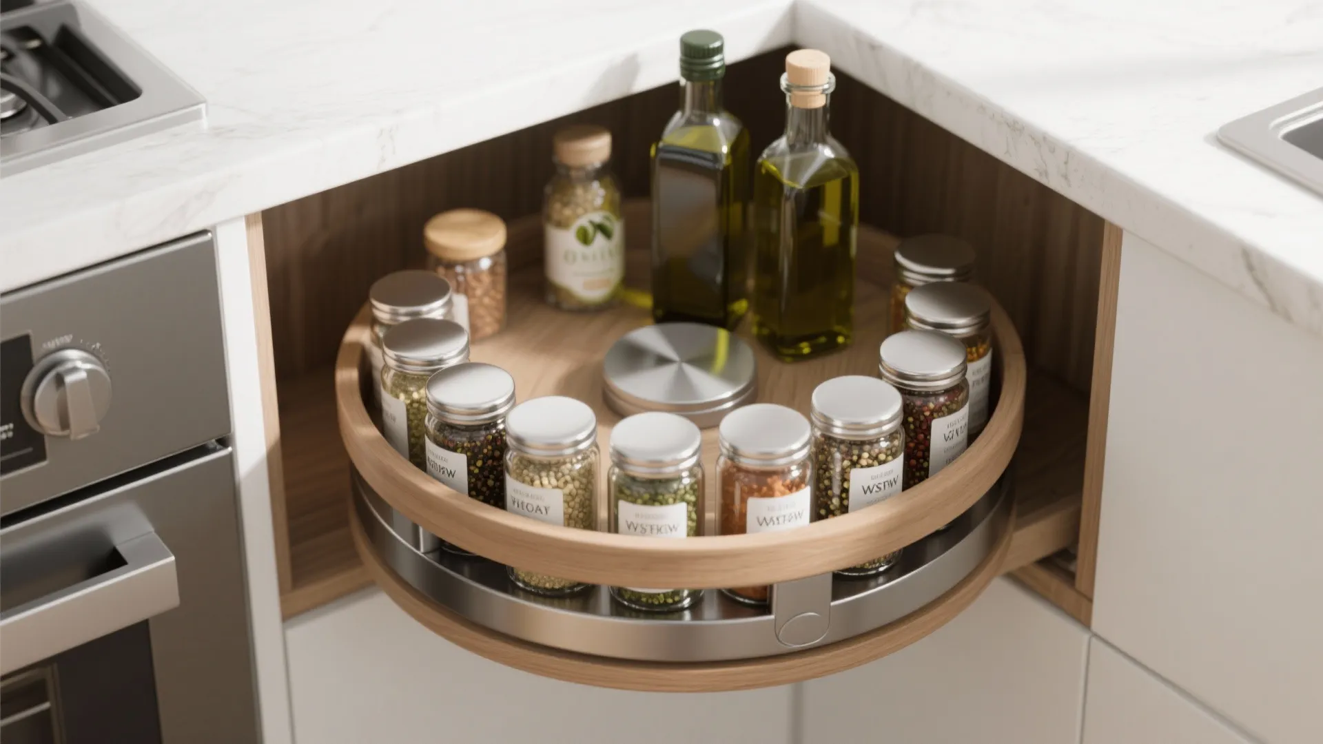 2. Corner Carousel (Lazy Susan) Open Shelves