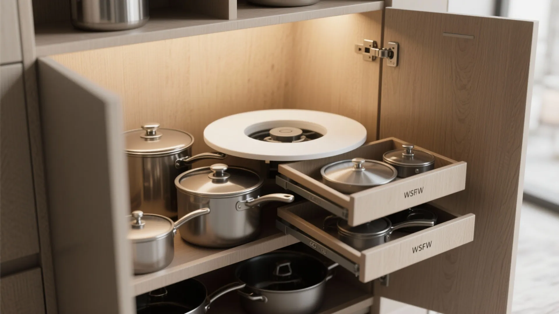 1. Lazy Susan with layered organizers