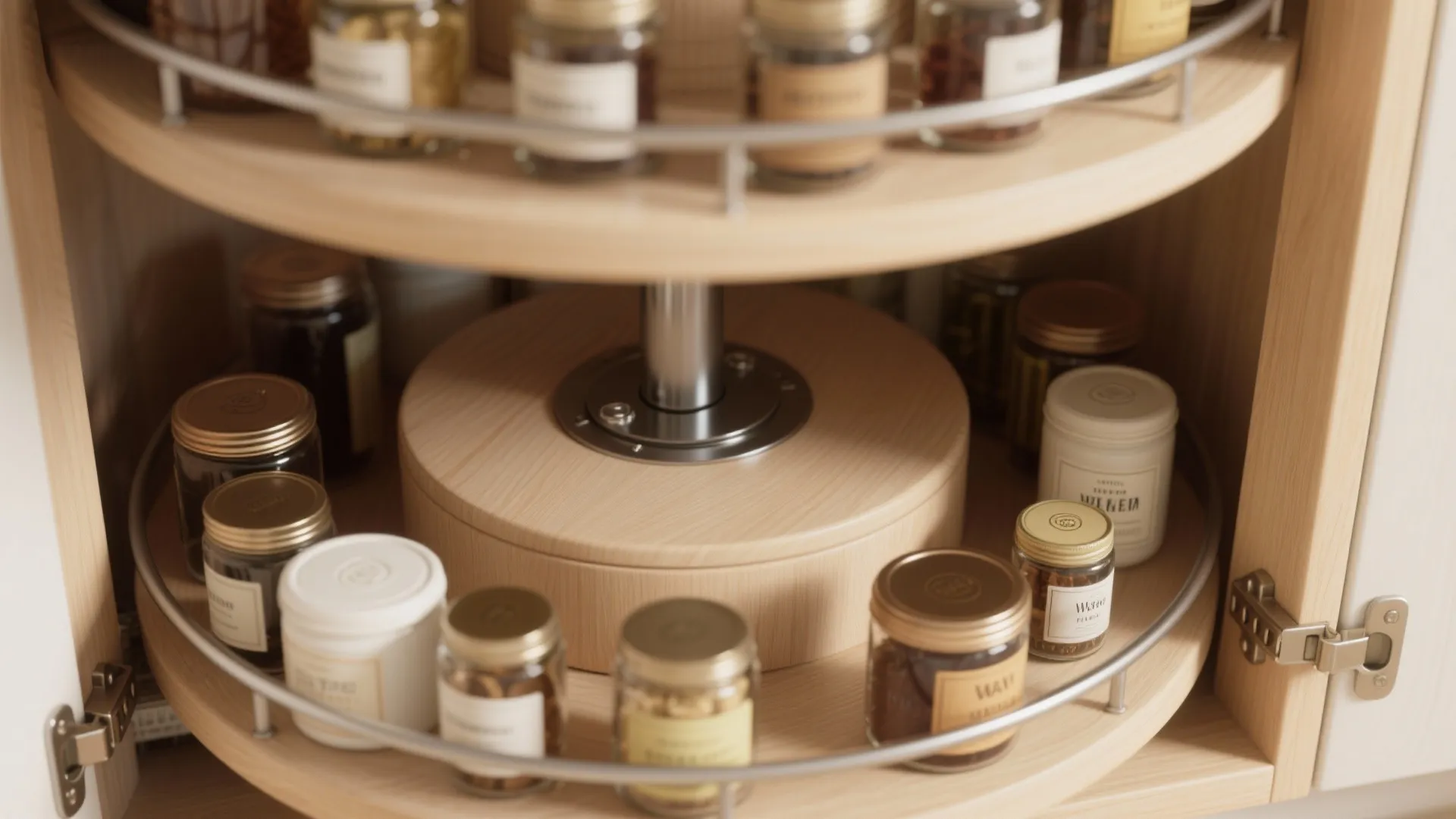 2. Lazy Susan-style rotating corner cabinet