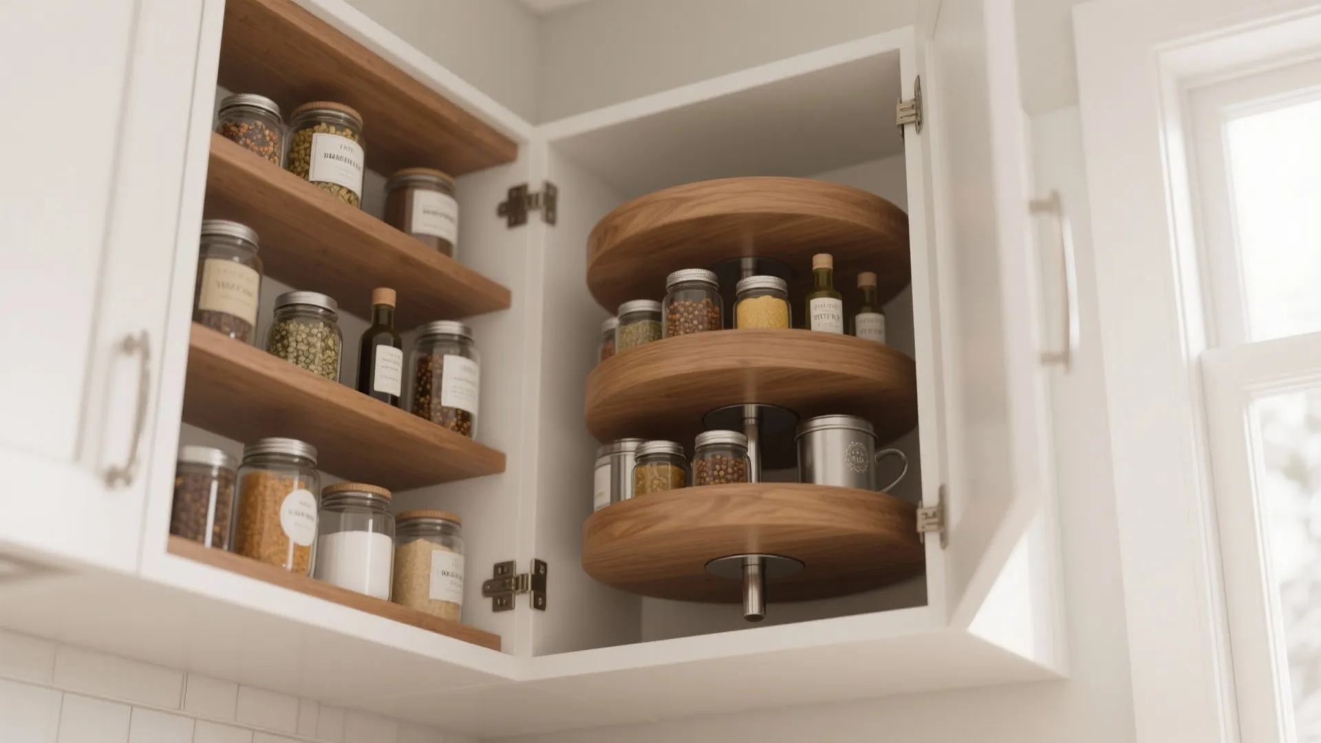 Idea 1: Lazy Susan with staggered shelves