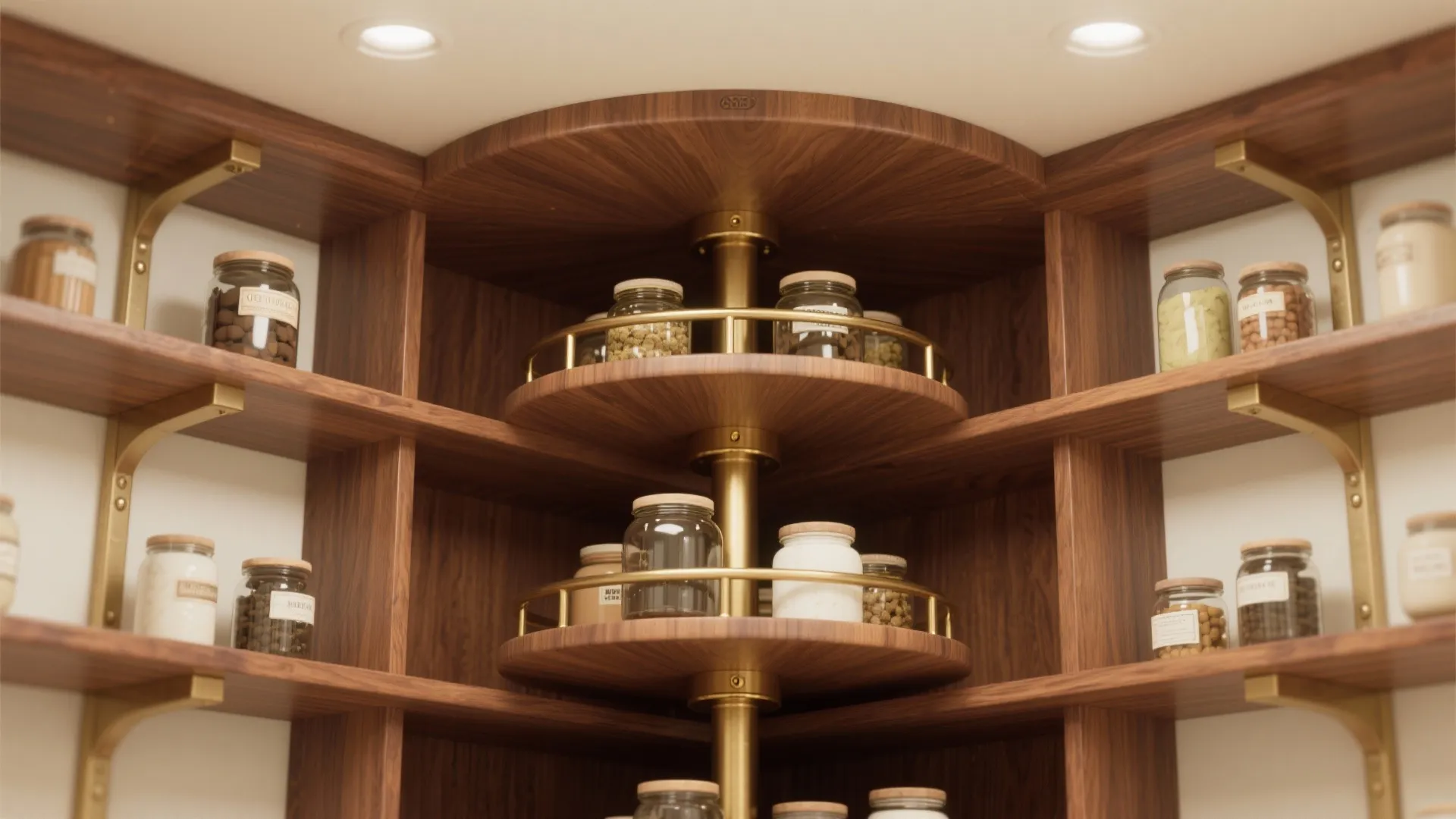 2. Corner lazy Susan with tall shelves