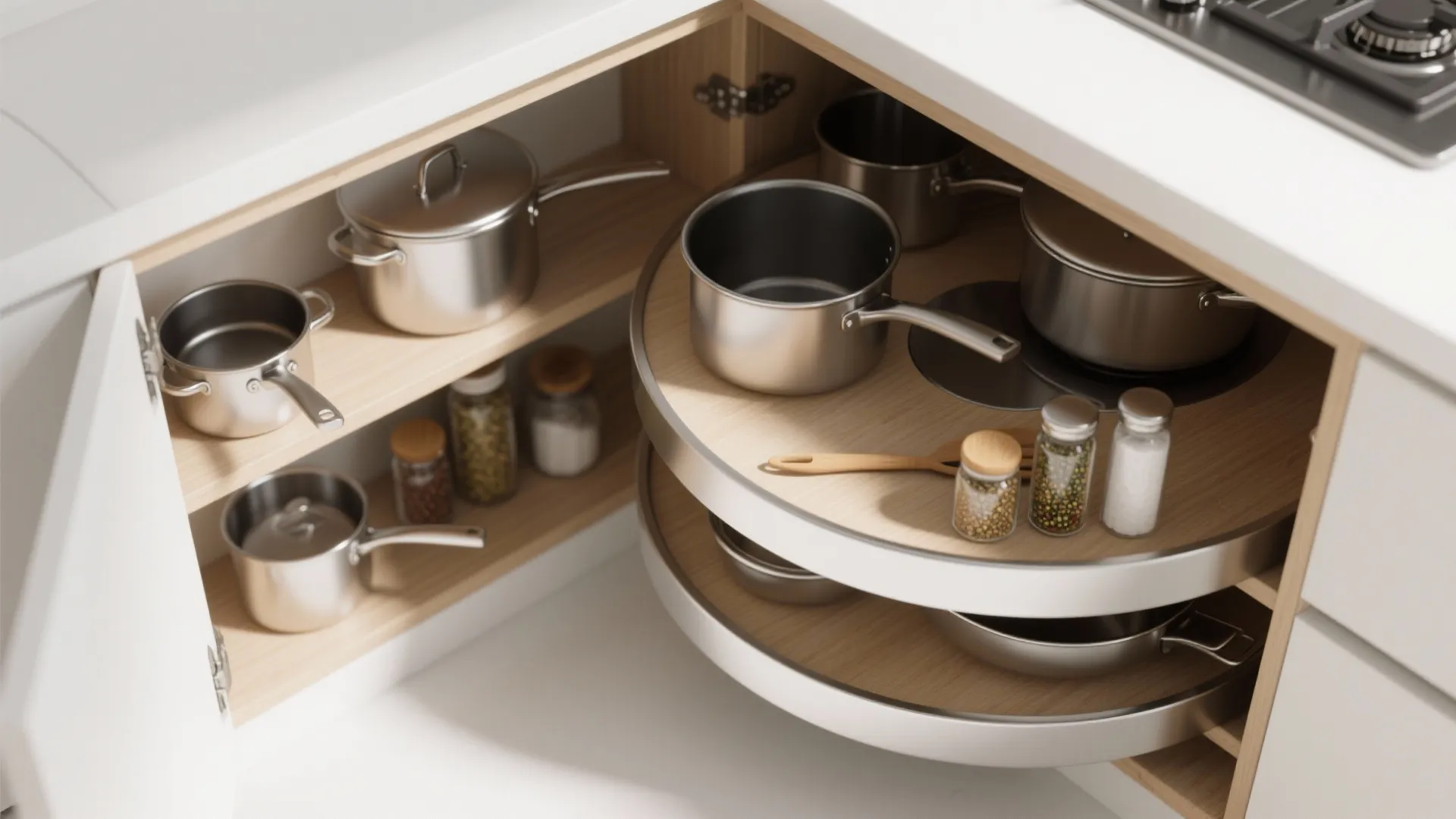 1. Lazy Susan with layered shelving