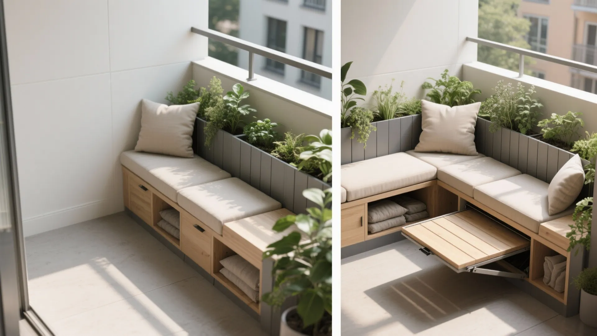 L-Shaped Bench with Storage and Planters