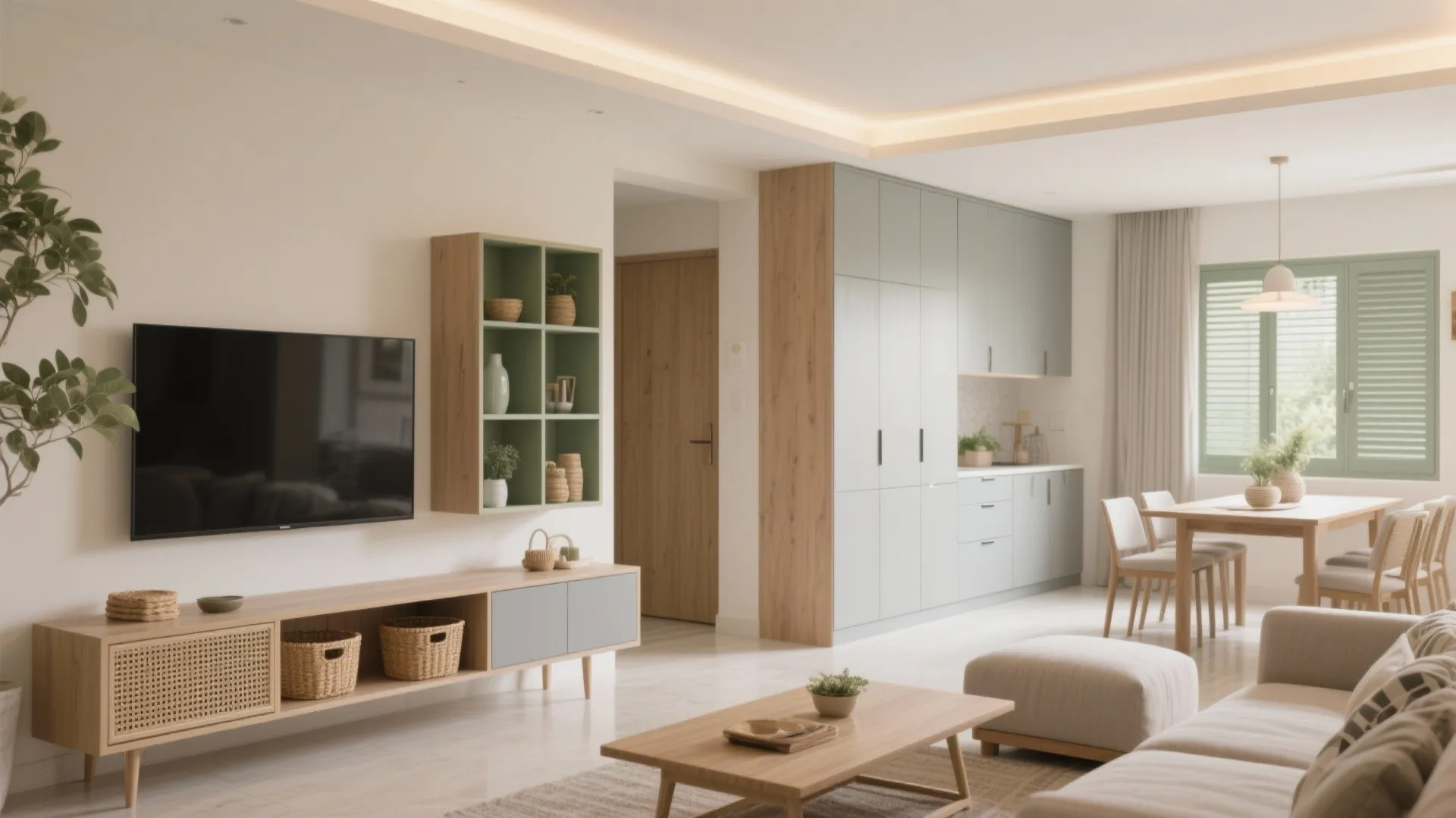 Minimalist storage that breathes (living-dining core)