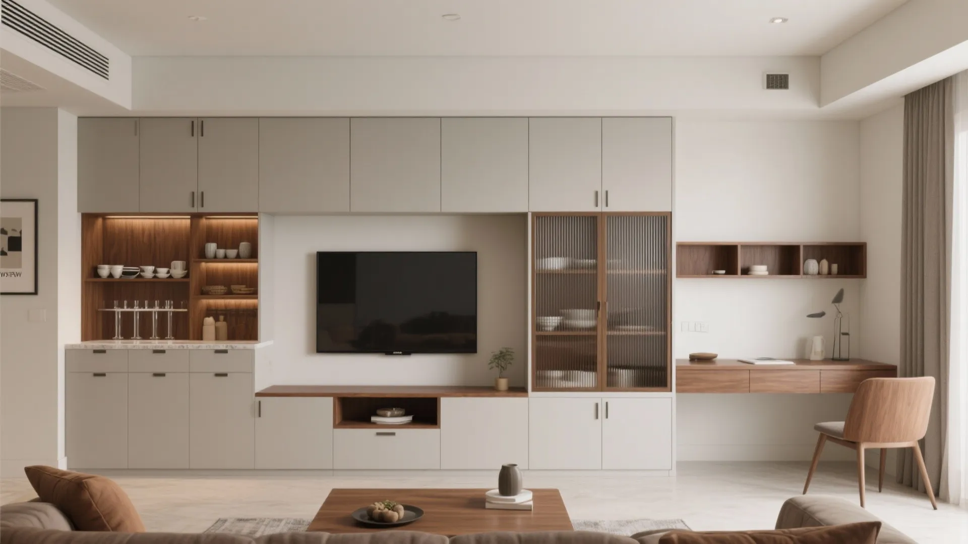 Minimalist Storage Wall in the Living-Dining Core