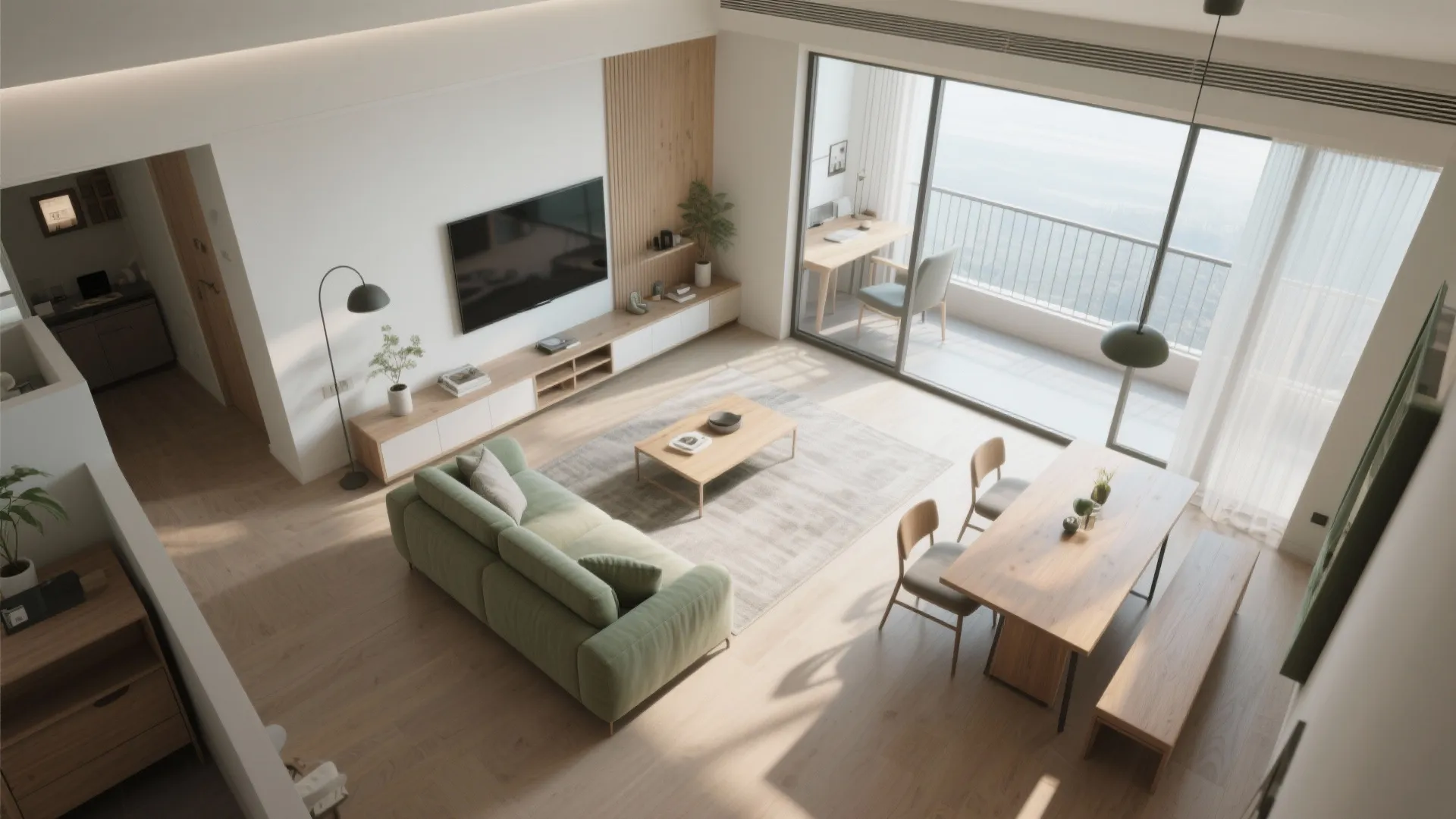 L-shaped living–dining that flexes for work and weekends