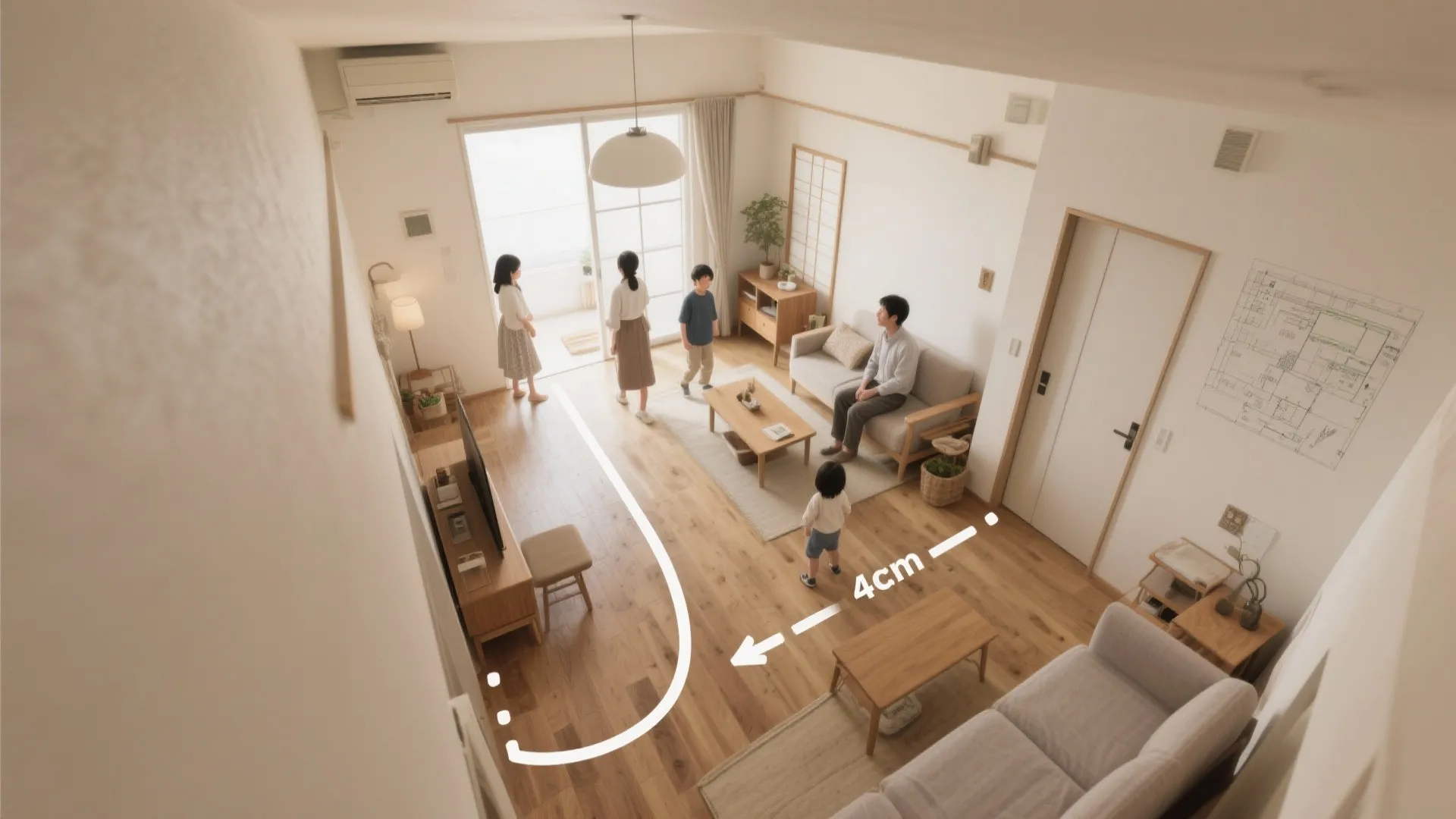 動線規律で“広く感じる”：4mの主動線を死守する