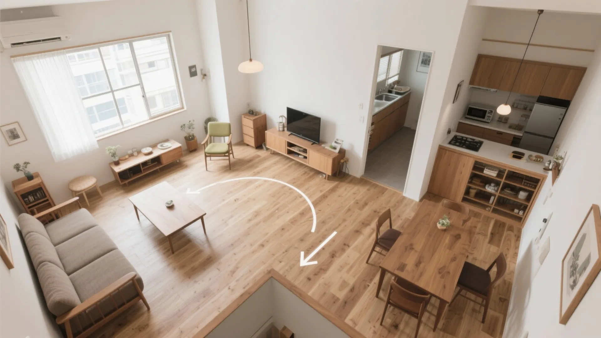 リビング中心の動線計画で家事と育児を軽くする（動線規模×日式風格）