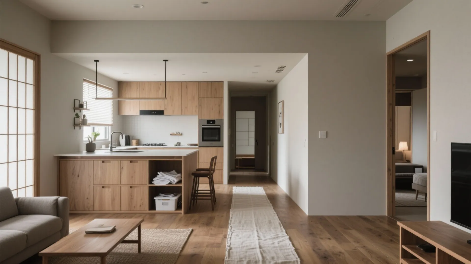 家族動線を1本にまとめる：LDK中心の動線設計（動線規模×日式風格）