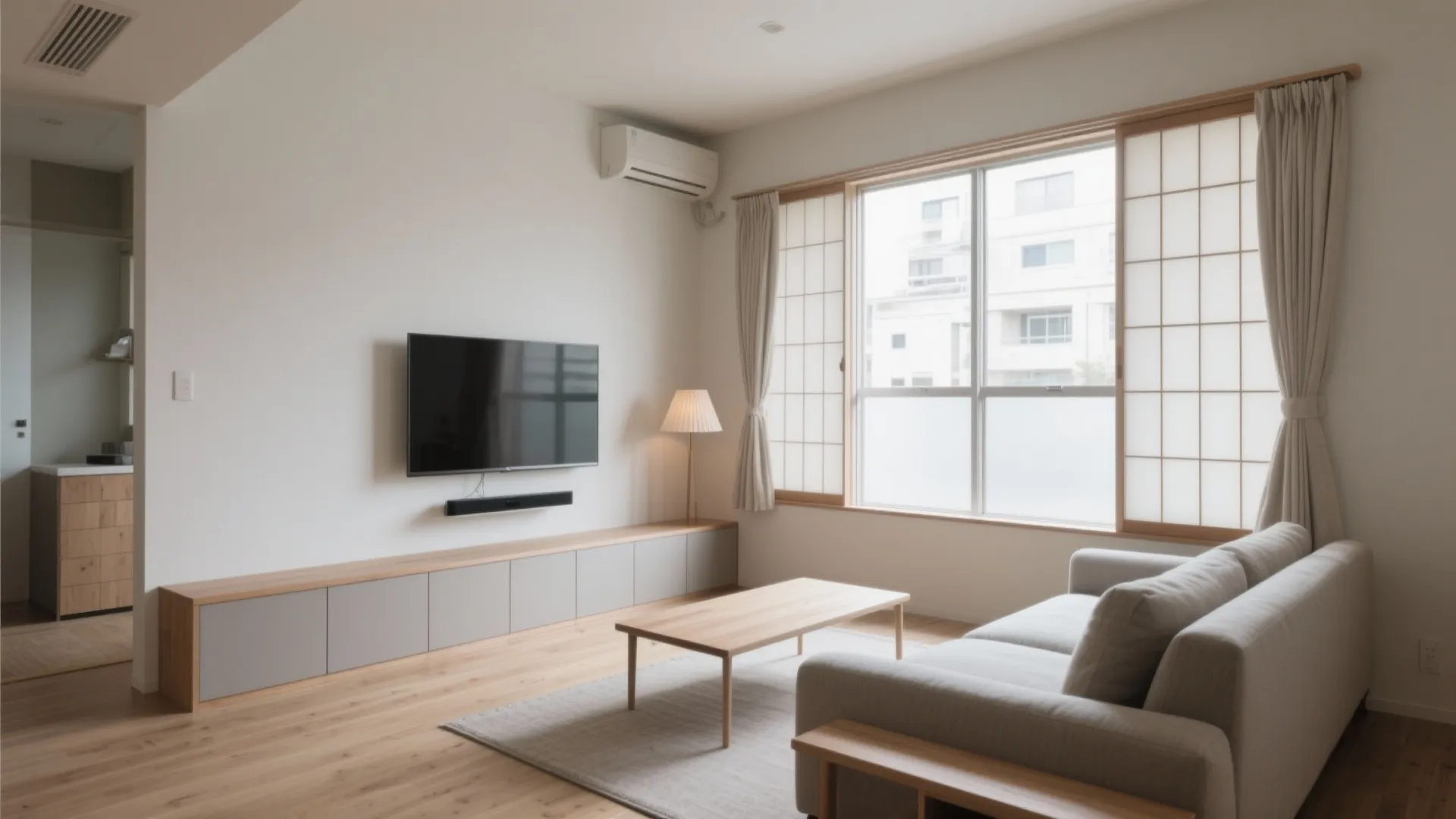 Tips 2: LDKは“短辺に窓＋長辺に造作”で視覚を伸ばす（東京小户型・日式風格）