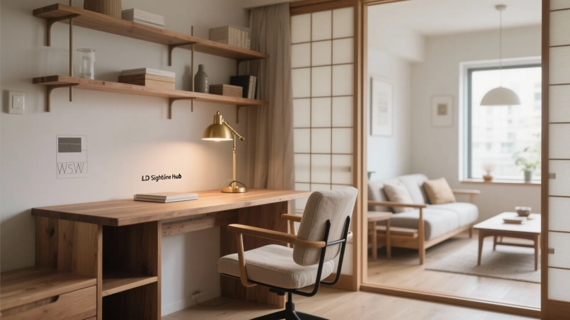 LDKの“視線ハブ”にデスクを置く｜日式風格の居場所設計